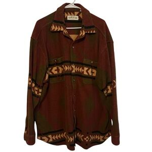 Orvis Mens Long Sleeve Shirt Heavy Chamois Flannel Vintage Aztec Print XL